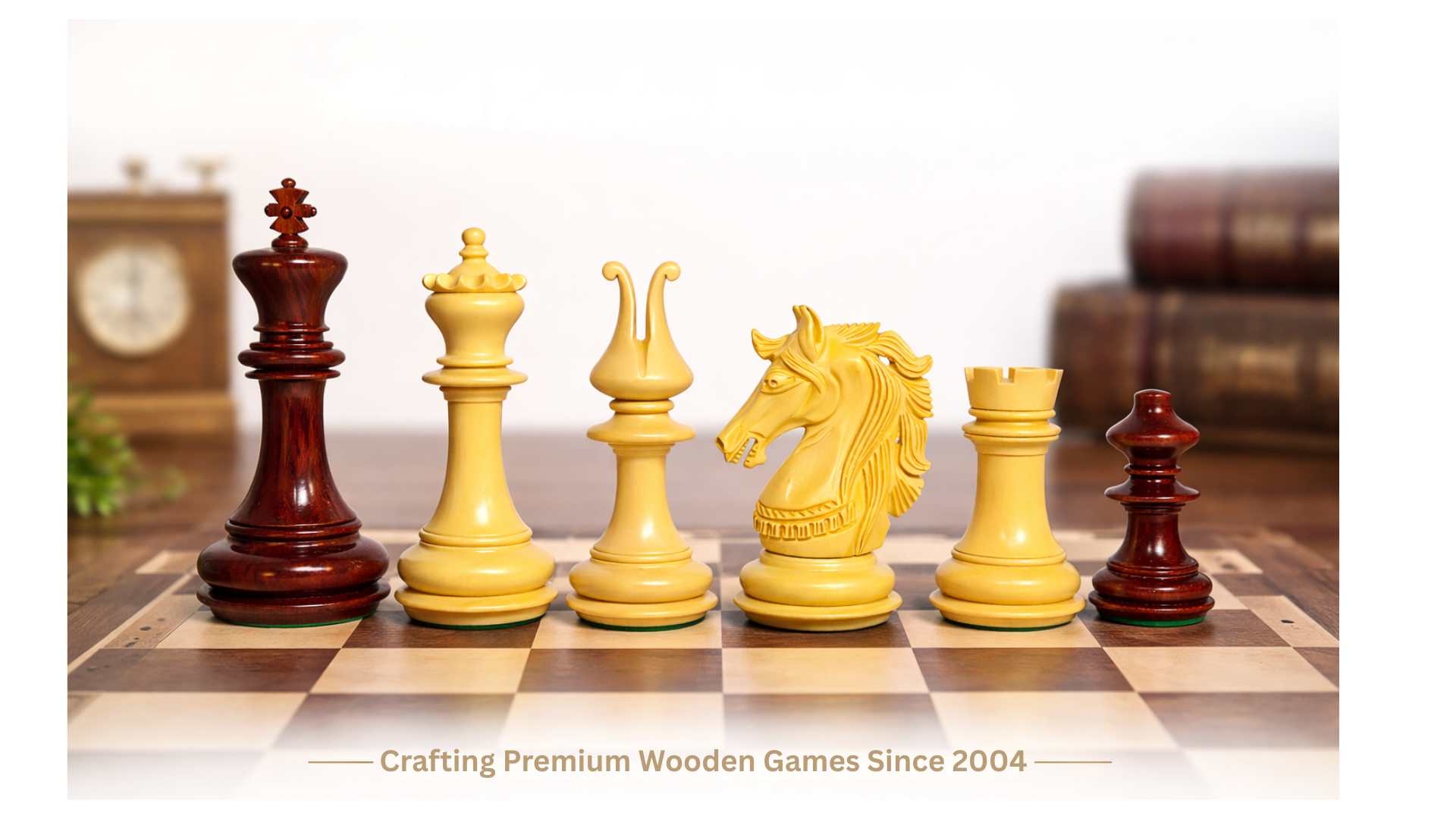 Handcrafted wooden chess pieces set on a chessboard premium quality Staunton style chess set by manufacturer India