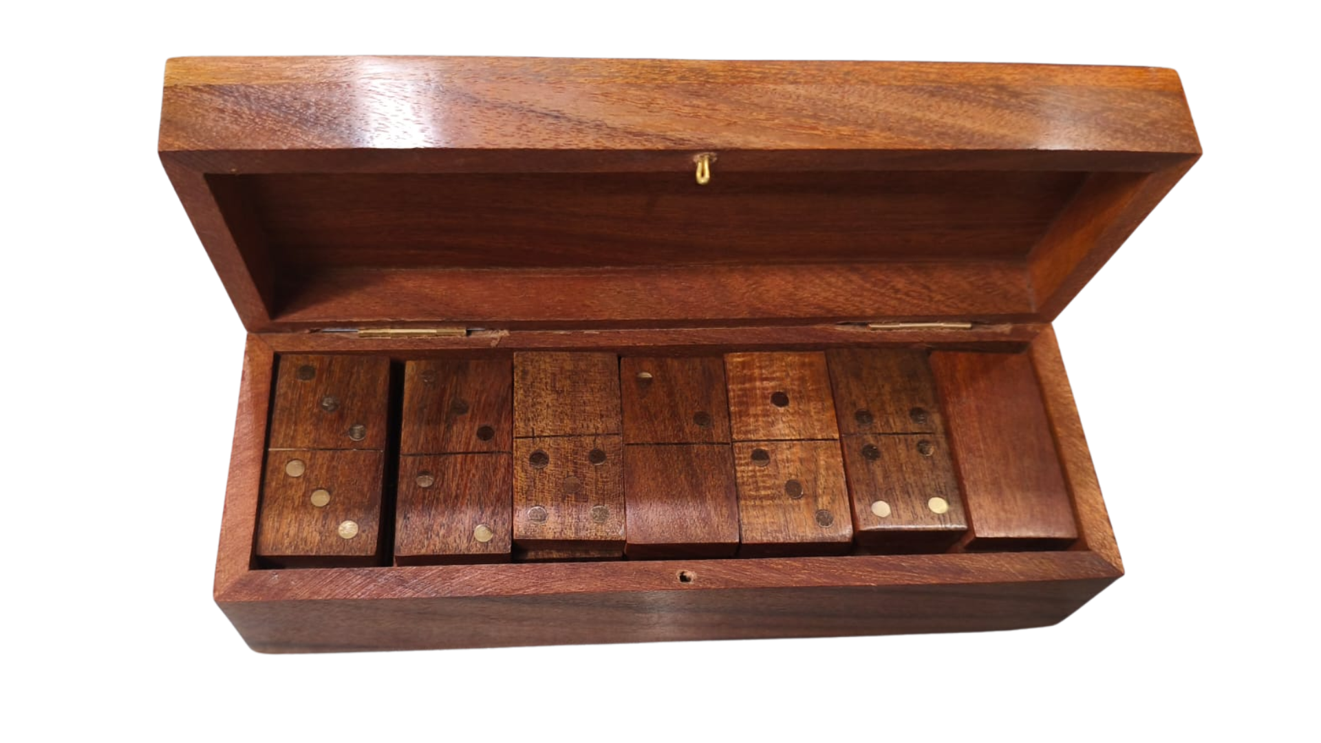 Domino storage box with with open lid